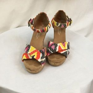 TOMS Size 5 Multi Color Cork Wedge Sandals